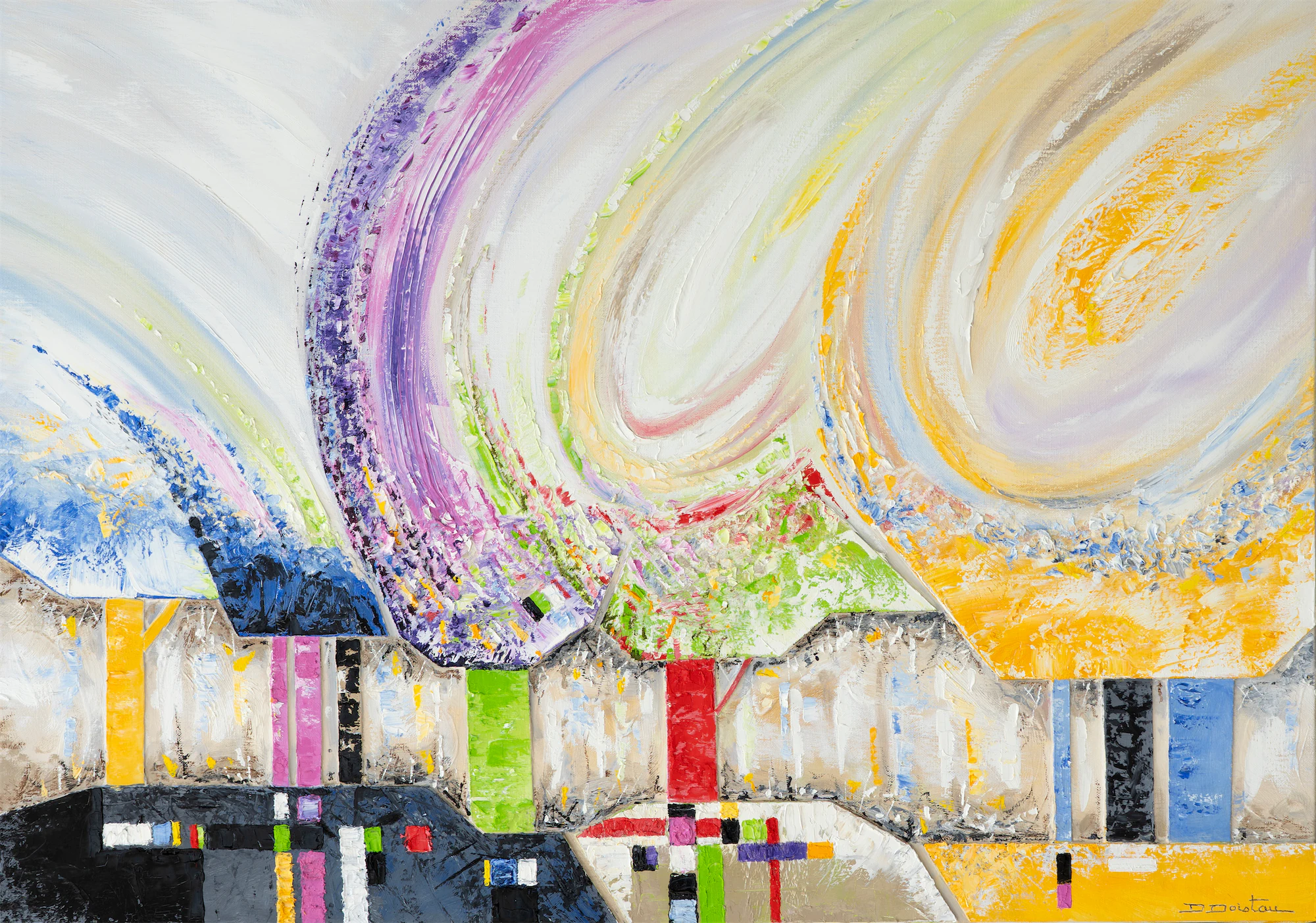 Arbres en fusion oeuvre de l'artiste Denis Doistau Huile et collages, 92 x 65 cm