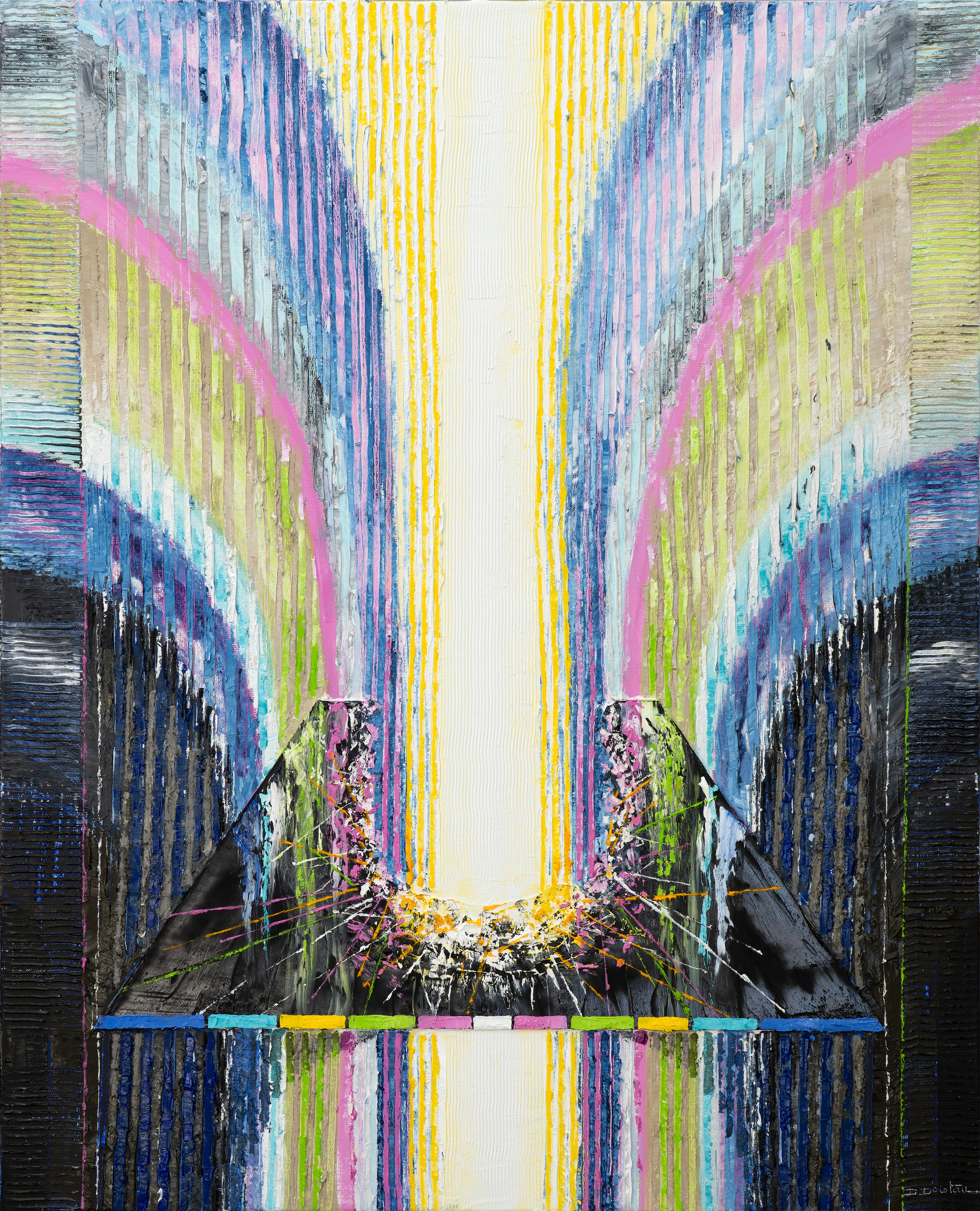 Coeur en métamorphose Oeuvre de Denis Doistau Huile et collages, 100 x 81 cm